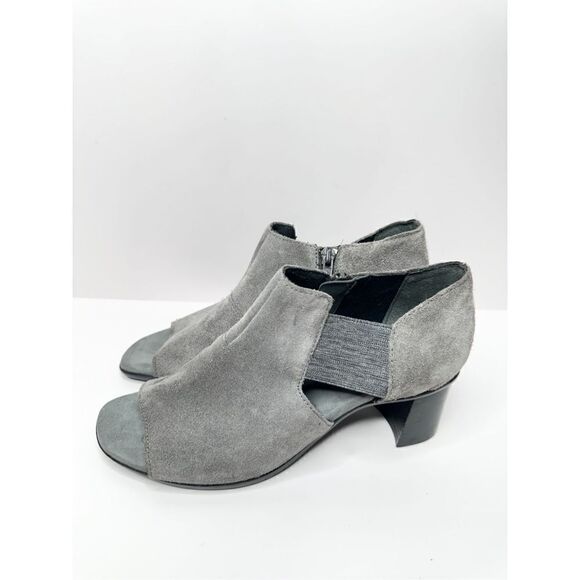 Munro Heels Womens Size 6.5 Suede Sable Ash Gray Shooties Open Toe Block Heel - Picture 1 of 9